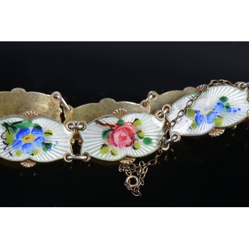 97 - A Norwegian Silver & Painted Enamel Floral Bracelet by 