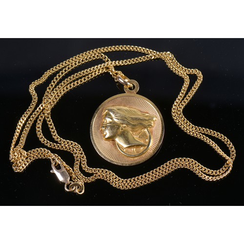 100 - An 18ct Gold Engine Turned Victoire St. Christopher Necklace on chain. Weighing: 16.4 grams. Chain M... 