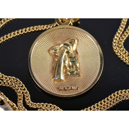 100 - An 18ct Gold Engine Turned Victoire St. Christopher Necklace on chain. Weighing: 16.4 grams. Chain M... 