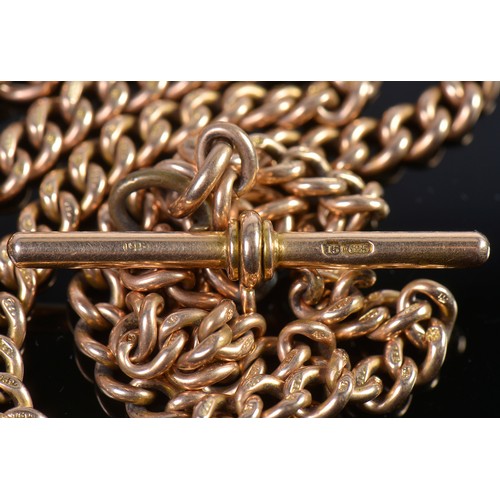 102 - A Victorian 15ct Gold Double Curb Link Watch Albert. Weighing: 47 grams.