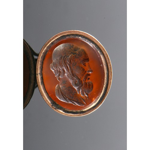 103 - A Regency Fob Seal set with an Oval Intaglio of Socrates, possibly James Tassie.