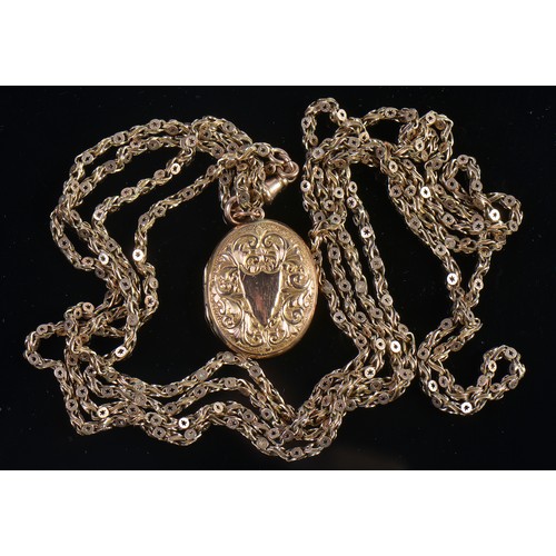 105 - A Long Link Muff Chain with a 9ct Gold Clasp in a Circle, Star & Rib pattern. Measuring: 148cms. Wei... 