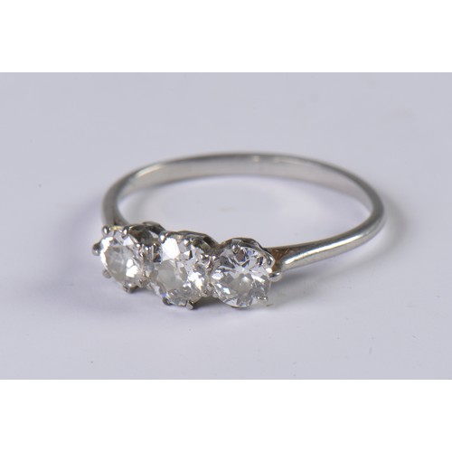 107 - A Ladies Three Stone Diamond Ring. Size: R.