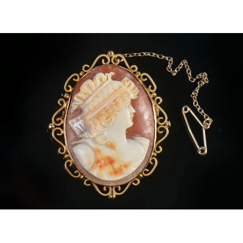 110 - A 9ct Gold Cameo Brooch set with a Classical Tudor Maiden.