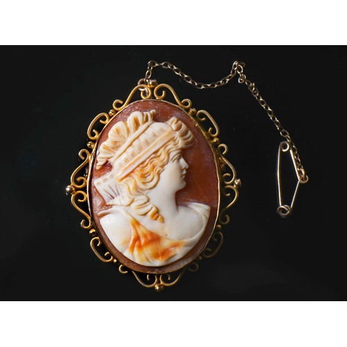 110 - A 9ct Gold Cameo Brooch set with a Classical Tudor Maiden.