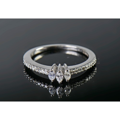 113 - An 18ct White Gold Diamond Ring set with Marquise Diamonds. Size: O. Weighing: 3.6 grams.