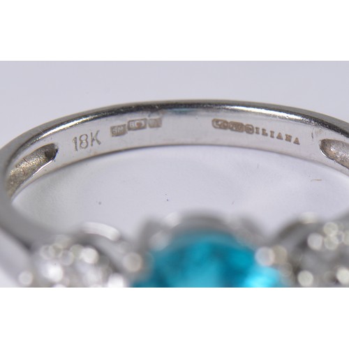 114 - An 18ct White Gold Ring set with an Apatite of 2.5cts. Size: O. Weighing: 4 grams.