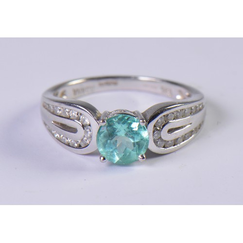 115 - An 18ct White Gold Diamond Set Paraiba Tourmaline weighing 1.25cts. Size: O Weighing: 5.43 grams.