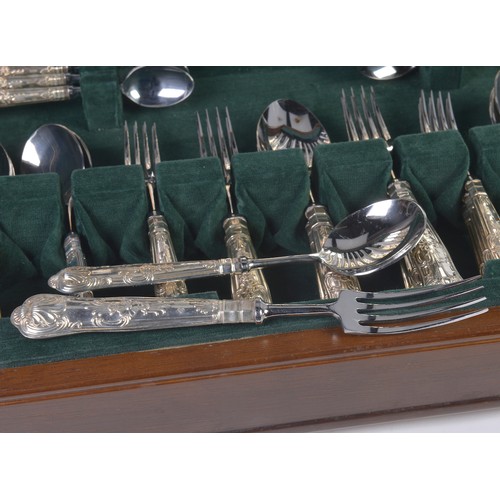 187 - A Kings Pattern Silver Handled & hallmarked Stainless Steel mounted Canteen of Cutlery.