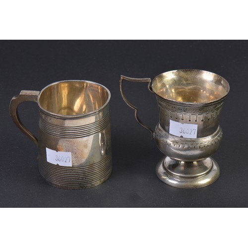 195 - A Georgian Silver Child's Can & a Victorian Thistle Shaped & Engraved Christening Mug. Weighing: 160... 