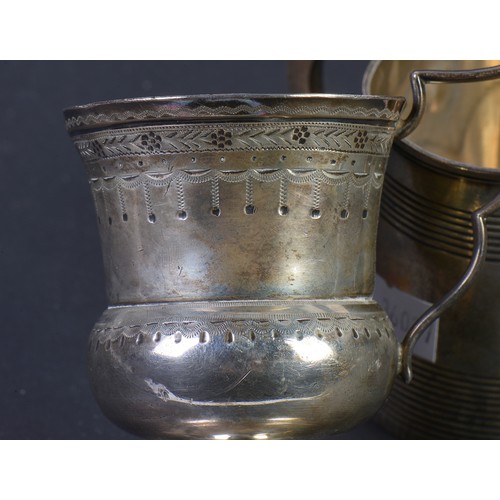 195 - A Georgian Silver Child's Can & a Victorian Thistle Shaped & Engraved Christening Mug. Weighing: 160... 