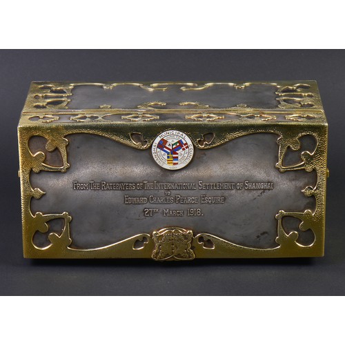 201 - A Very Rare Arts & Crafts period Gold Hand Hammered & Silver Overlaid Casket from 