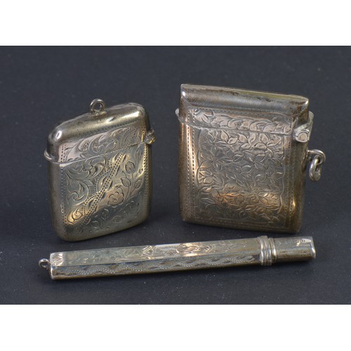 213 - Two Silver Vesta Cases & a Silver Pencil in Case.