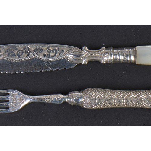 214 - A Silver Mother of Pearl handled Butter Knife, a Silver Fork with a Silver Handle & an Unusual Silve... 