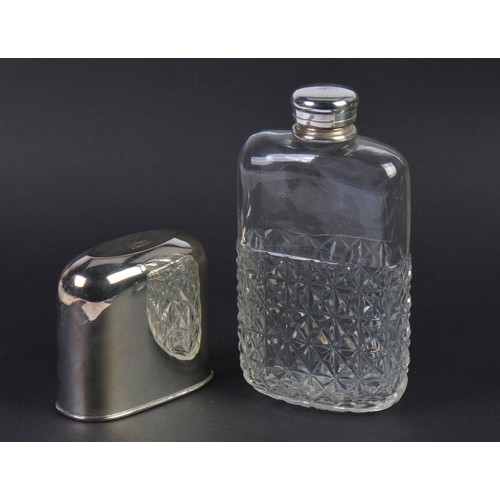 217 - A Silver Plated Hip Flask with Cut Glass & mount.