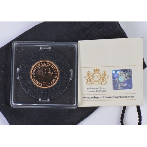 222 - A 2015 Proof Queen Elizabeth II Gold Sovereign with Certificate & contained in a Black Pouch.