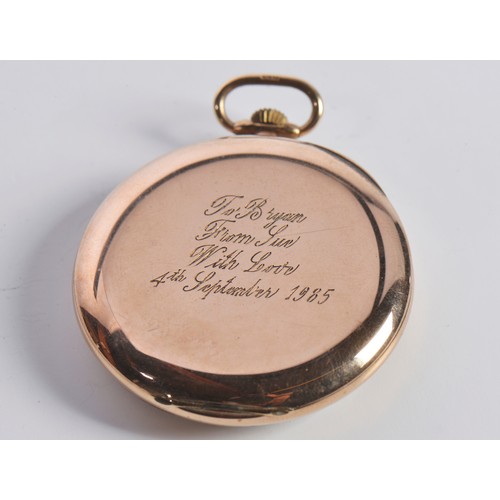 231 - A Gentleman's 9ct Gold Pocket Watch with Winder, Rose Moire Face, Roman Numerals & Second Sweep. (Pr... 