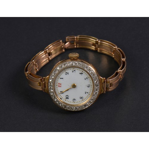 232 - A Ladies Gold & Diamond faced Dress Watch set with approximately Fourty Eight cut Diamonds on a Plat... 