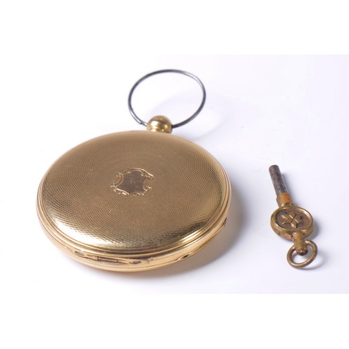 240 - An 18ct Gold Pocket Watch with an engraved back, Chased Face, Roman Numerals, Second Sweep & Key win... 