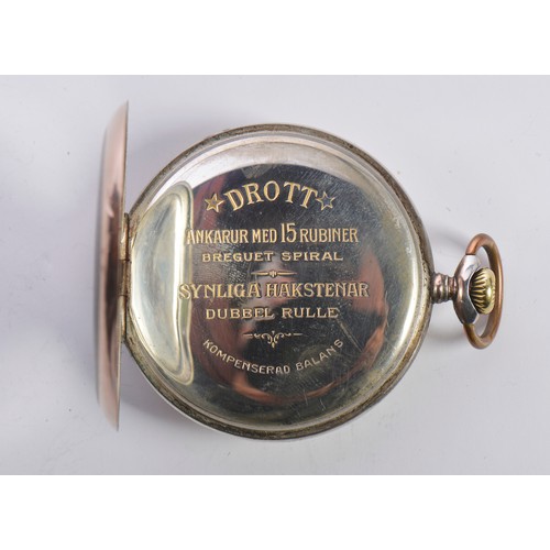 246 - A Drott Silver & Gold Coloured Keyless Pocket Watch with a painted Face, Gold Roman Numerals & Secon... 