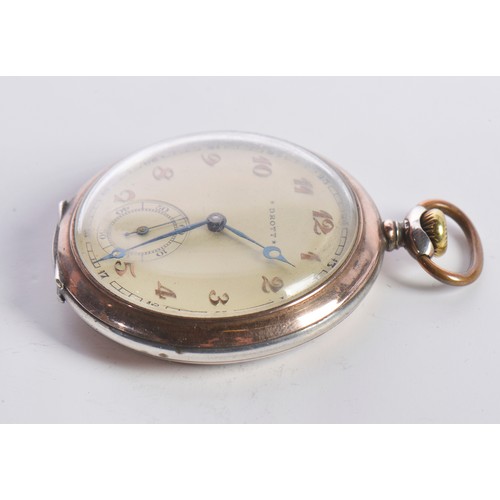 246 - A Drott Silver & Gold Coloured Keyless Pocket Watch with a painted Face, Gold Roman Numerals & Secon... 