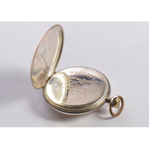 246 - A Drott Silver & Gold Coloured Keyless Pocket Watch with a painted Face, Gold Roman Numerals & Secon... 