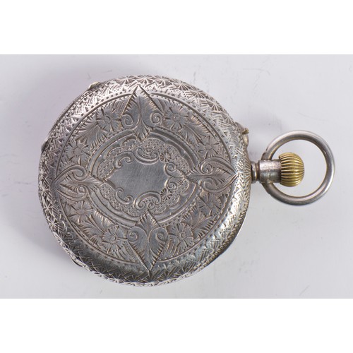 248 - A Ladies engraved Silver Fob Watch with a Swiss movement & shaped enamelled Face.