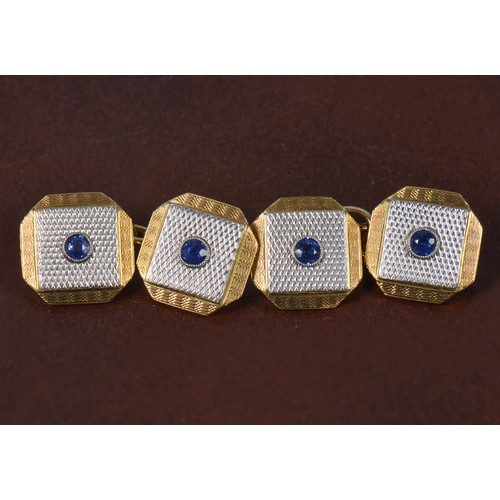 22 - A Pair of Gentleman's 18ct Gold & Platinum Cufflinks with a Central Sapphire contained in a Box. Wei... 