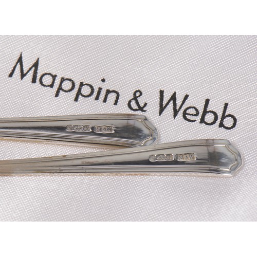 12 - A Set of Silver Mappin & Webb Tea Spoons in Case along with a Silver Napkin Ring. Spoons Weighing: 6... 