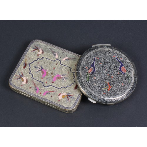 13 - An Egyptian enamelled Bird decorated Cigarette Case and a similar Compact.