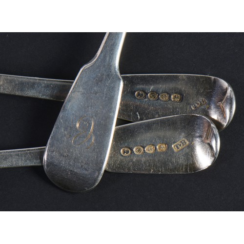 26 - Ten Silver Fiddle pattern desert Spoons. initial C. Various Dates & Makers. Weighing: 445 grams.