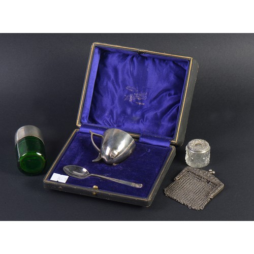 27 - A Silver Christening Set, Sheffield Q. Weighing: 61 Grams. A Silver Topped Cologne Bottle, Trinket B... 