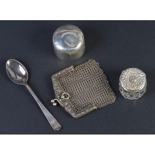 27 - A Silver Christening Set, Sheffield Q. Weighing: 61 Grams. A Silver Topped Cologne Bottle, Trinket B... 