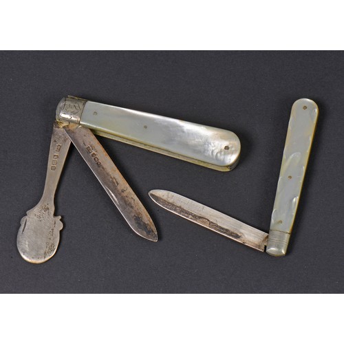 37 - A Silver Handled Fruit Knife with a patent Orange Peeler & one other Silver & Mother of Pearl handle... 