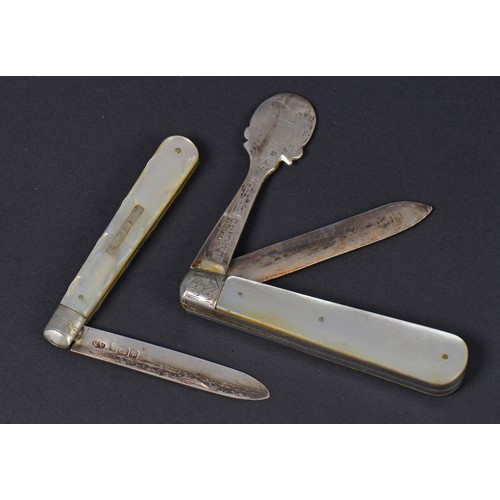 37 - A Silver Handled Fruit Knife with a patent Orange Peeler & one other Silver & Mother of Pearl handle... 