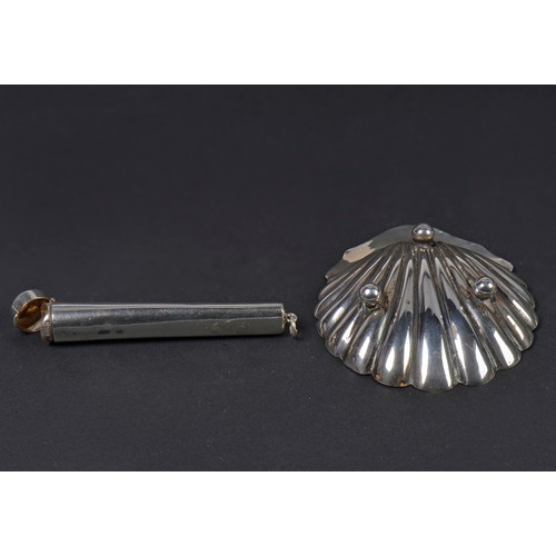 42 - A Silver Shell shaped Butter Dish & a Silver Cigar Holder. Weighing: 46 grams.