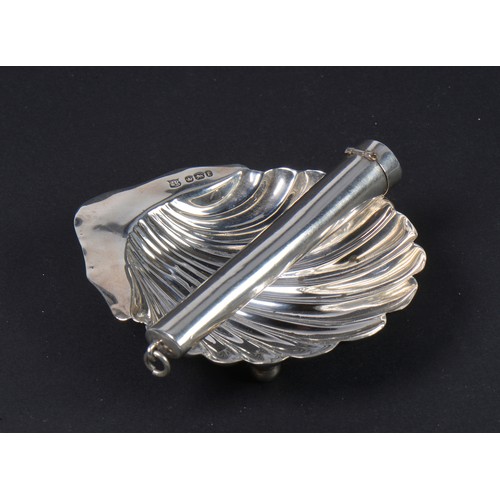 42 - A Silver Shell shaped Butter Dish & a Silver Cigar Holder. Weighing: 46 grams.