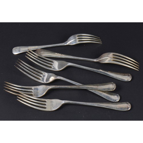 43 - Six Silver Hanoverian patterned to include Five Table Forks & One Desert Fork. Weighing: 429 grams.