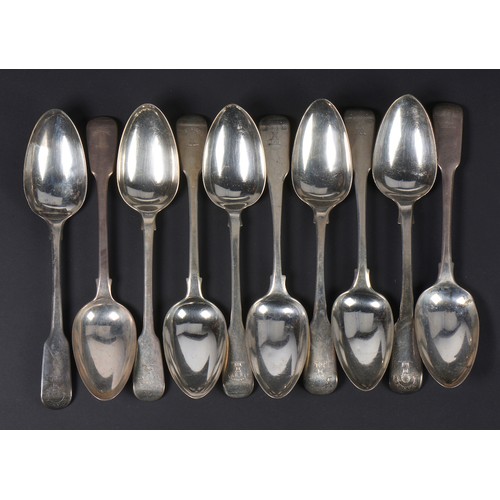 47 - A Collection of Ten Silver Short Fiddle pattern Single Drop Table Spoons with the Crest of a Single ... 