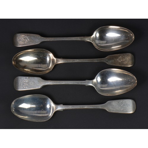 51 - Two Pairs of Fiddle Pattern Silver Table Spoons both with Crest's & initial's. Weighing: 284 grams.