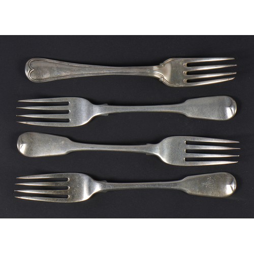 53 - Three Short Fiddle Pattern Silver Forks & one other. Weighing: 267 grams.