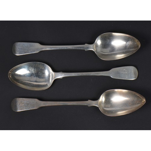 54 - Three various Fiddle pattern Silver Table Spoons. Weighing: 185 grams.