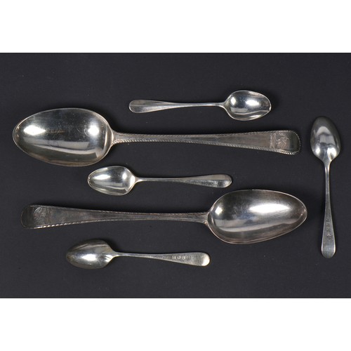 55 - Two Feather Edged Table Spoons & Four Britannia Silver Tea Spoons. Weighing: 158 grams.