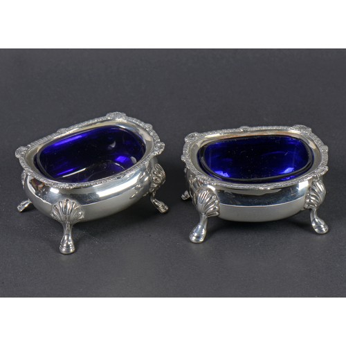 59 - A Pair of Georgian design Silver Salt Cellars resting on pad feet. London A. Weighing: 126 grams.