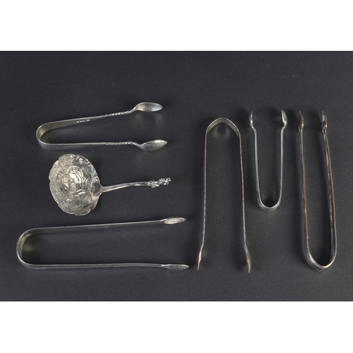 82 - Two Pairs of Sheffield Silver Plated Sugar Tongs, a Georgian Bright Cut Pair & two other Pairs & a D... 