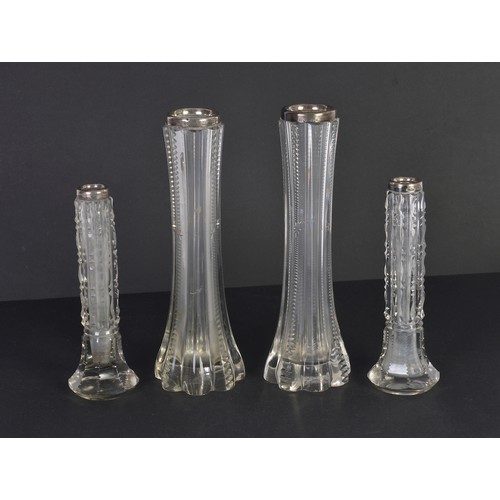 85 - Four Cut Glass Silver mounted Specimen Vases. Measuring: 21cms & 16cms high.