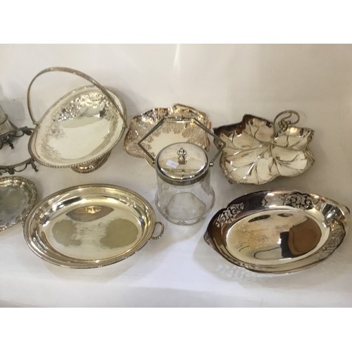 112 - A Collection Silver Plate to include Bread Baskets, Leaf Plates, Tureen, Biscuit Barrel, Cruet Set, ... 