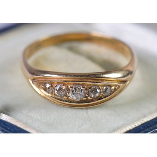 151 - A 18ct Gold Five Stone Diamond Ring. Size: R/S. Weighing: 3.8 Grams.