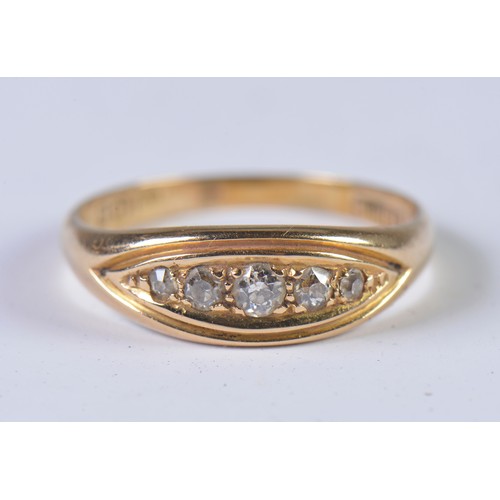 151 - A 18ct Gold Five Stone Diamond Ring. Size: R/S. Weighing: 3.8 Grams.