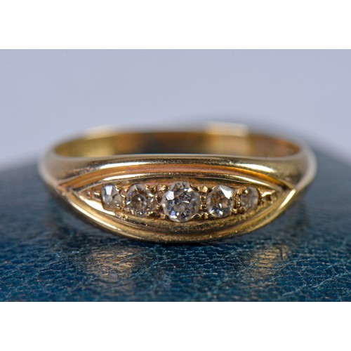 151 - A 18ct Gold Five Stone Diamond Ring. Size: R/S. Weighing: 3.8 Grams.